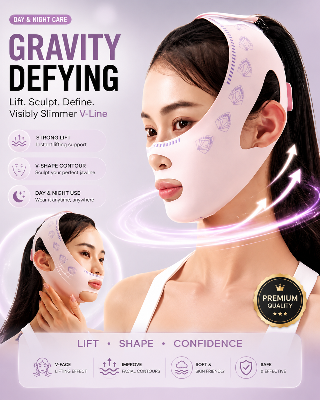 Elastic Lift Face Slimming Band – Adjustable V-Line Facial Contouring & Jawline Lifting Support, Day & Night Wear
