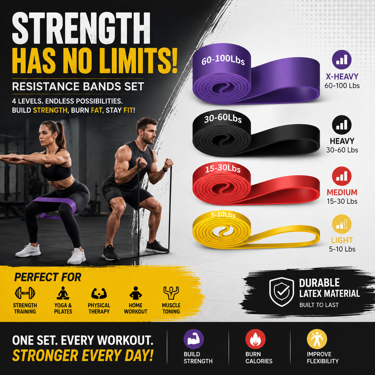 Resistance Bands Set – Pull Up Assistance Bands, Workout & Exercise Bands for Men & Women