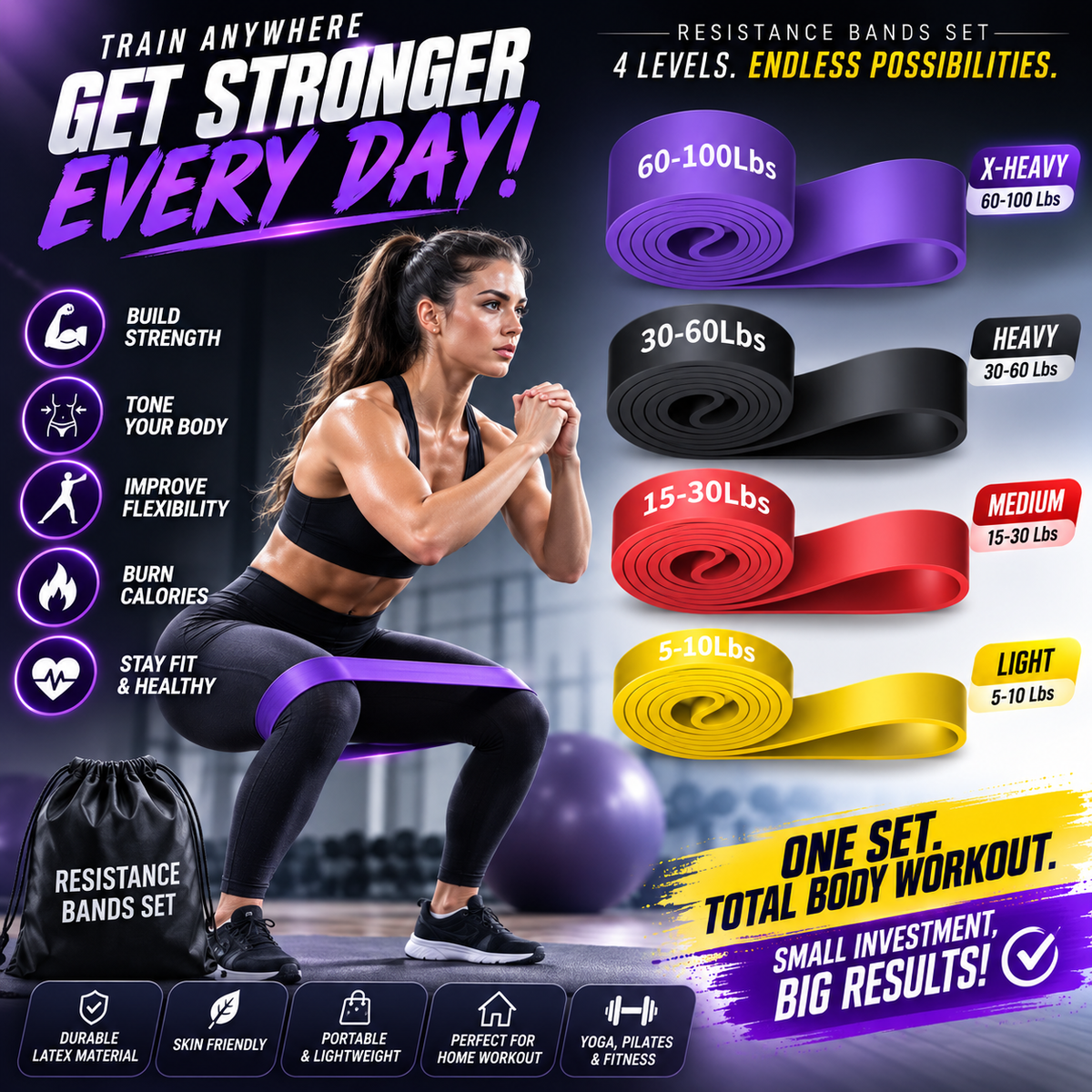 Resistance Bands Set – Pull Up Assistance Bands, Workout & Exercise Bands for Men & Women