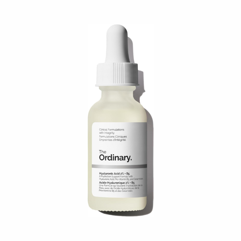 The Ordinary Hyaluronic Acid 2% + B5 Hydrator 30 ml serum bottle with white label and dropper cap