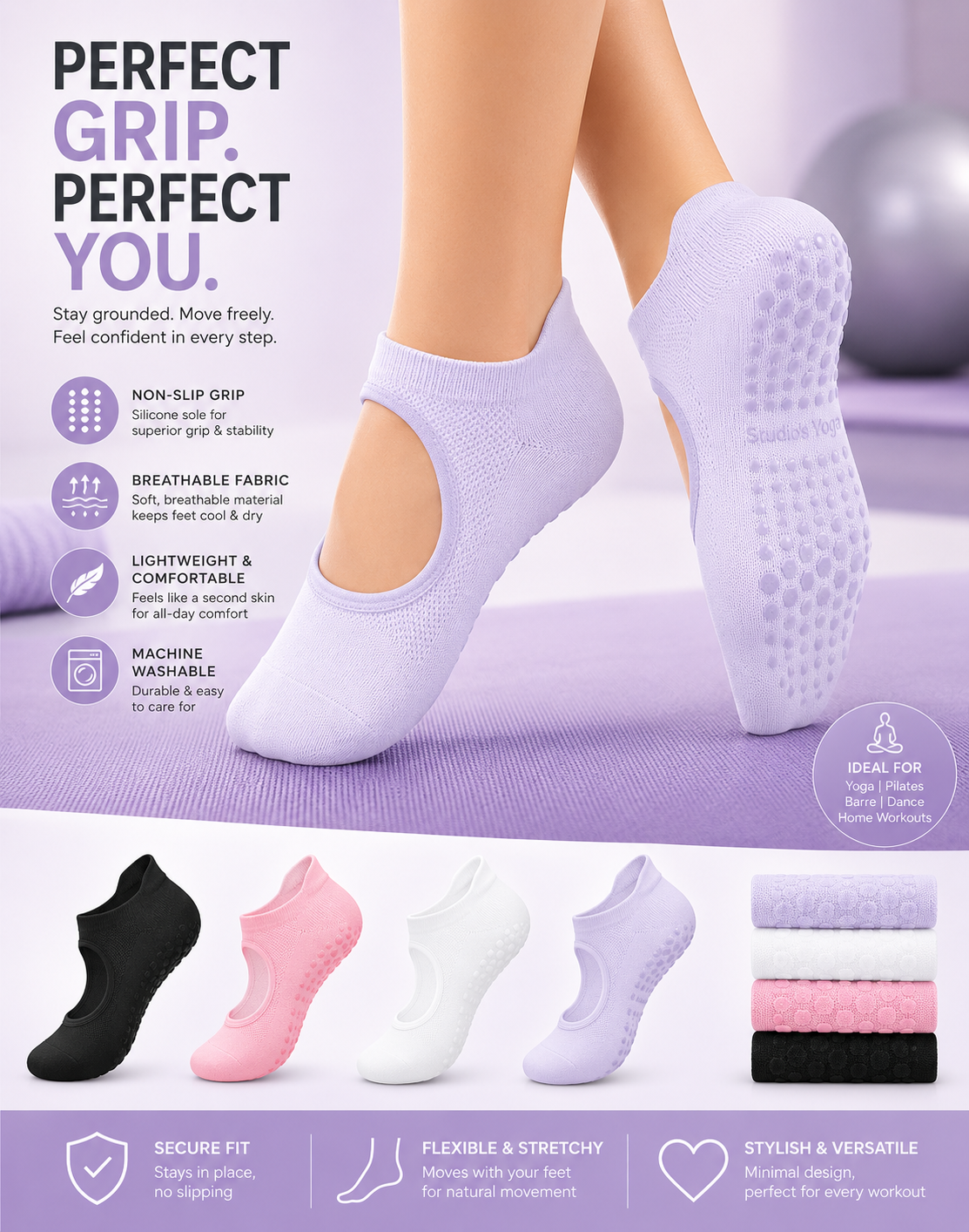Women's Yoga Socks, Summer Thin Pilates Backless Short Socks, Women's Non-Slip Sports Fitness Floor Socks