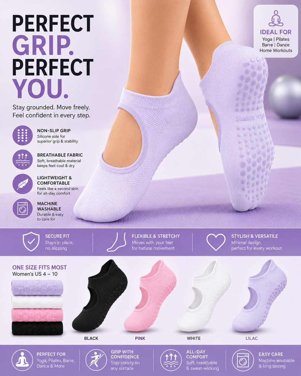 Women's Yoga Socks, Summer Thin Pilates Backless Short Socks, Women's Non-Slip Sports Fitness Floor Socks